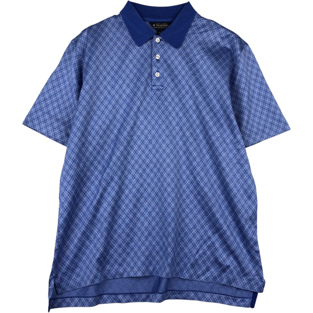 Brooks Brothers all-over print short-sleeved polo shirt, men's size M (approx.) cotton Blue type light blue Vintage Second Hand