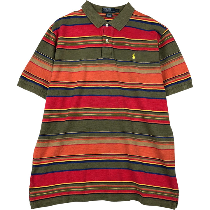 Ralph Lauren POLO by Ralph Lauren Multi-border short sleeve striped polo shirt Men's XL size cotton red type Vintage Second Hand