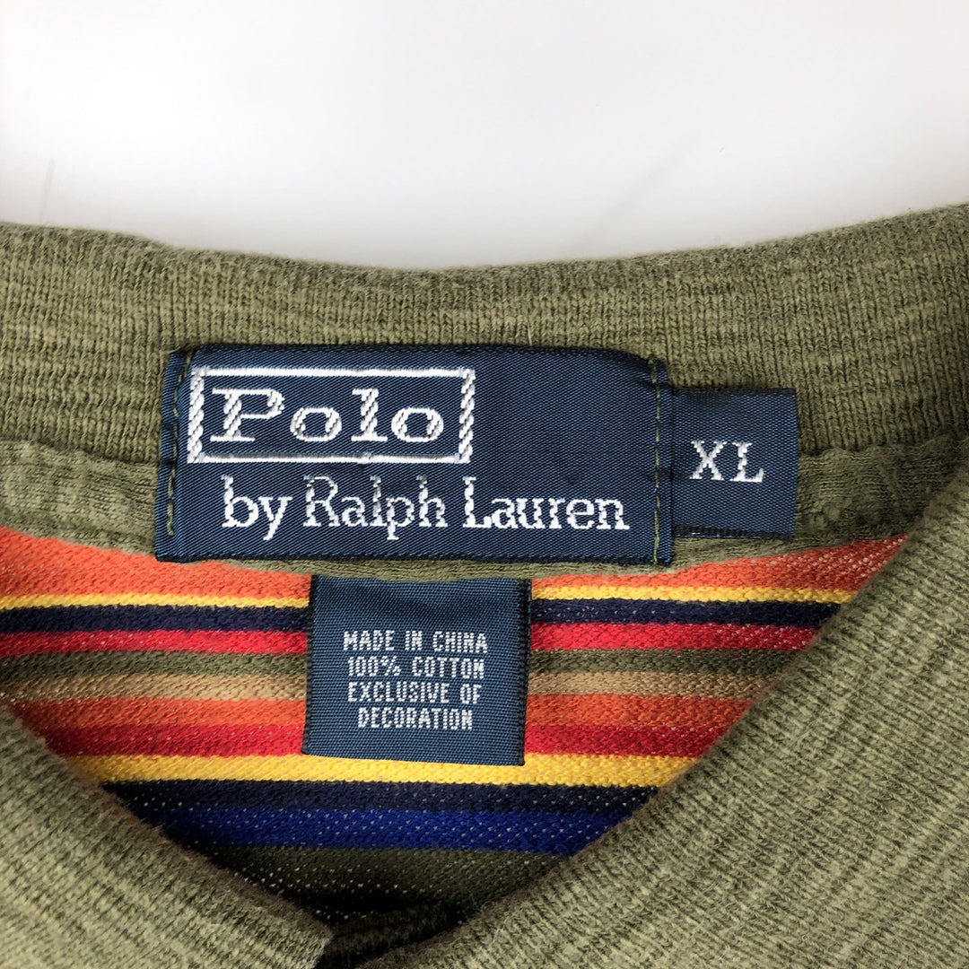 Ralph Lauren POLO by Ralph Lauren Multi-border short sleeve striped polo shirt Men's XL size cotton red type Vintage Second Hand