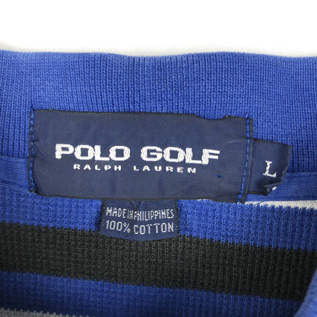 Ralph Lauren POLO GOLF Short Sleeve Striped Polo Shirt Men's Size L cotton blue type Vintage Second Hand