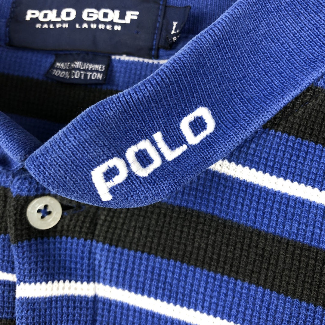 Ralph Lauren POLO GOLF Short Sleeve Striped Polo Shirt Men's Size L cotton blue type Vintage Second Hand