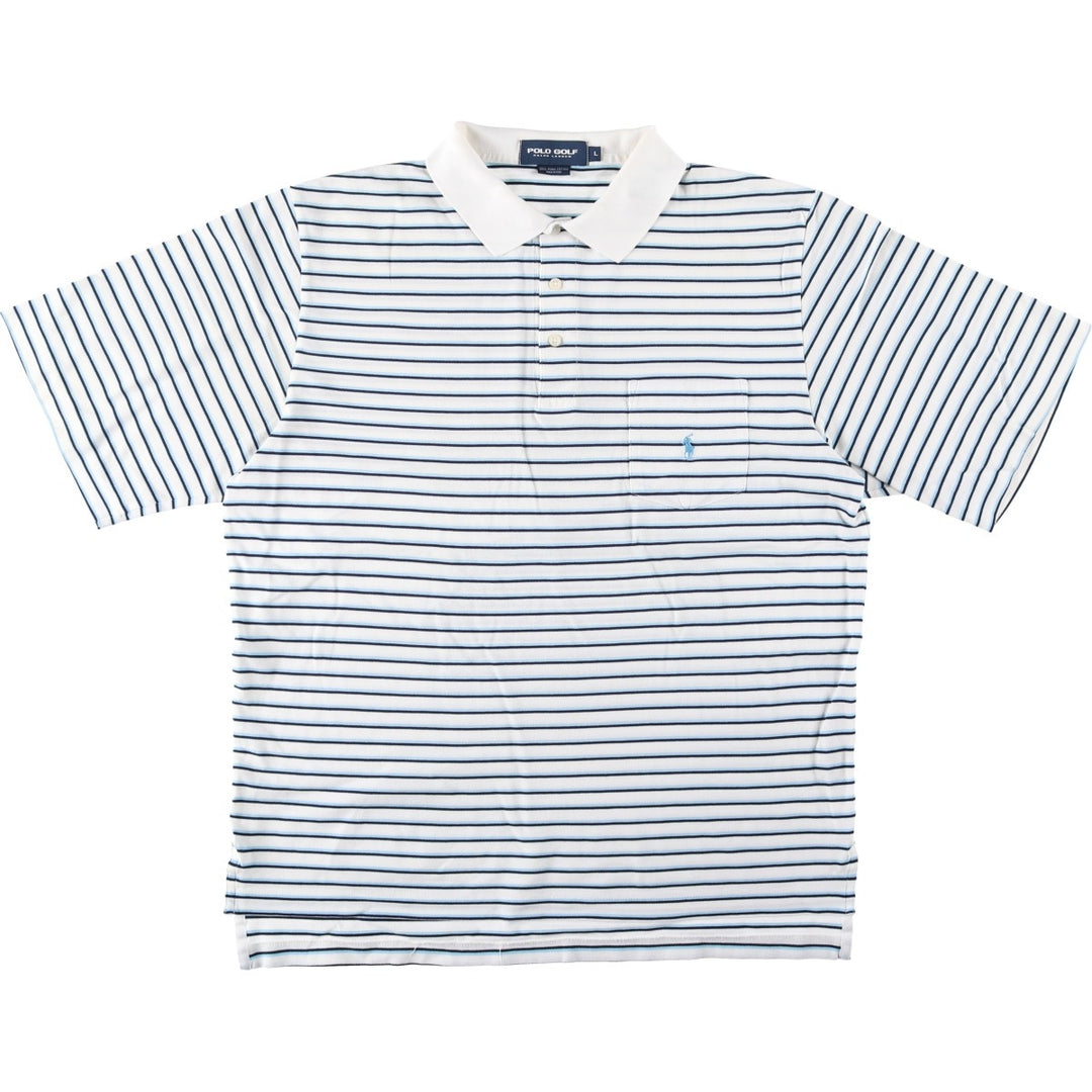 Ralph Lauren POLO GOLF Multi-border short sleeve striped polo shirt, men's size L Pima Cotton white type Vintage Second Hand