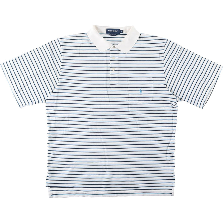Ralph Lauren POLO GOLF Multi-border short sleeve striped polo shirt, men's size L Pima Cotton white type Vintage Second Hand