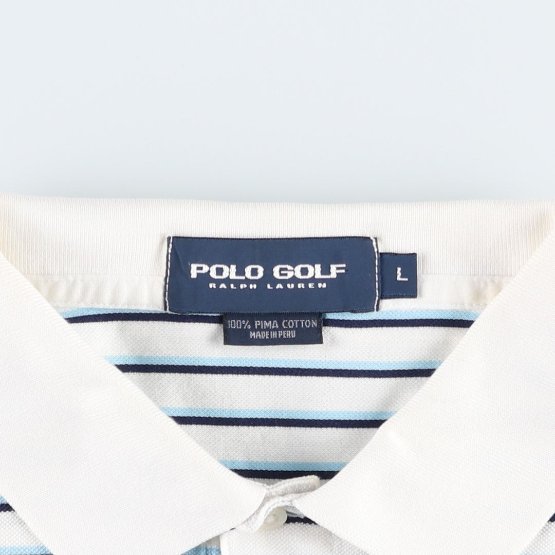 Ralph Lauren POLO GOLF Multi-border short sleeve striped polo shirt, men's size L Pima Cotton white type Vintage Second Hand