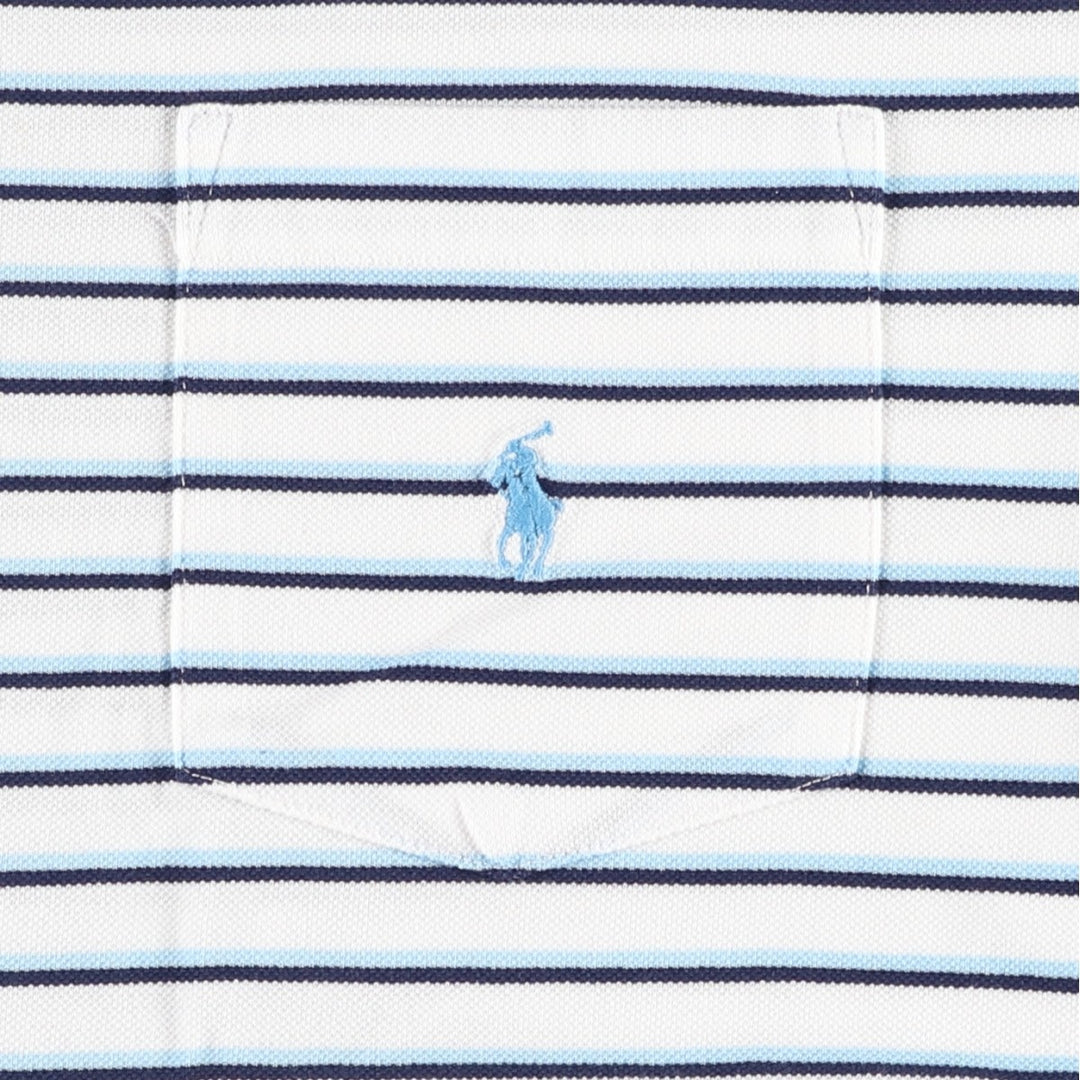 Ralph Lauren POLO GOLF Multi-border short sleeve striped polo shirt, men's size L Pima Cotton white type Vintage Second Hand