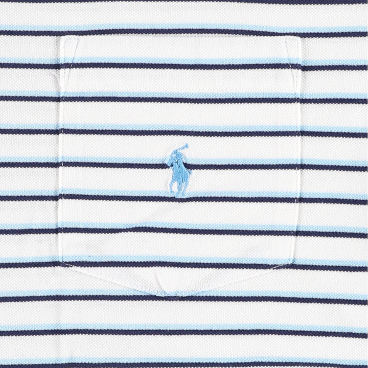 Ralph Lauren POLO GOLF Multi-border short sleeve striped polo shirt, men's size L Pima Cotton white type Vintage Second Hand