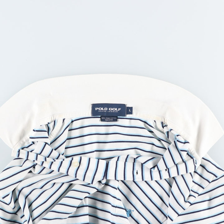 Ralph Lauren POLO GOLF Multi-border short sleeve striped polo shirt, men's size L Pima Cotton white type Vintage Second Hand