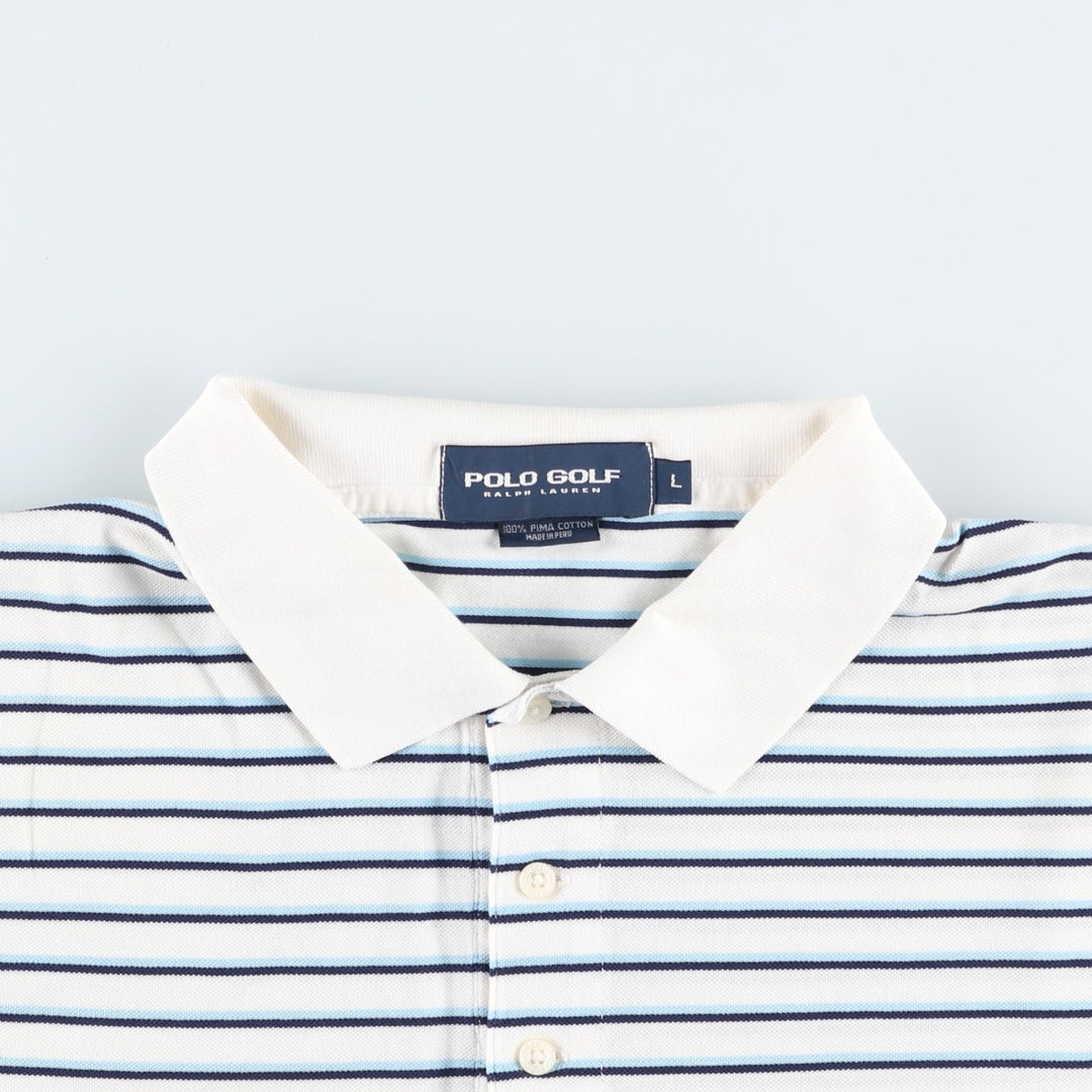 Ralph Lauren POLO GOLF Multi-border short sleeve striped polo shirt, men's size L Pima Cotton white type Vintage Second Hand