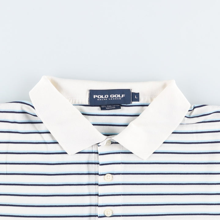Ralph Lauren POLO GOLF Multi-border short sleeve striped polo shirt, men's size L Pima Cotton white type Vintage Second Hand