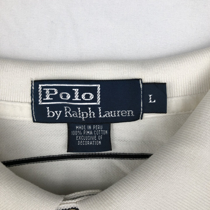 Ralph Lauren POLO by Ralph Lauren short sleeve striped polo shirt, men's size L Pima Cotton white type Vintage Second Hand