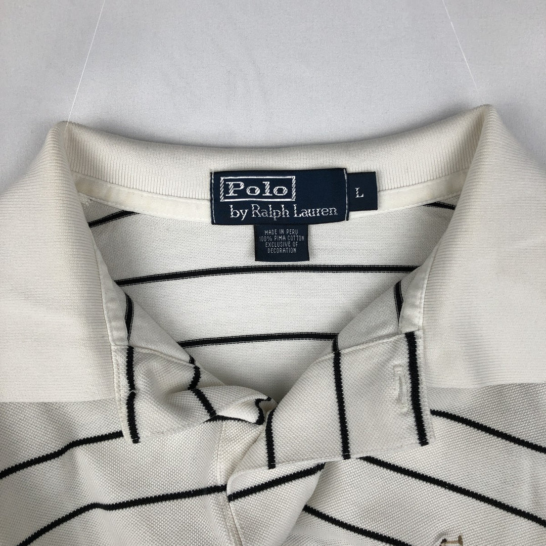 Ralph Lauren POLO by Ralph Lauren short sleeve striped polo shirt, men's size L Pima Cotton white type Vintage Second Hand