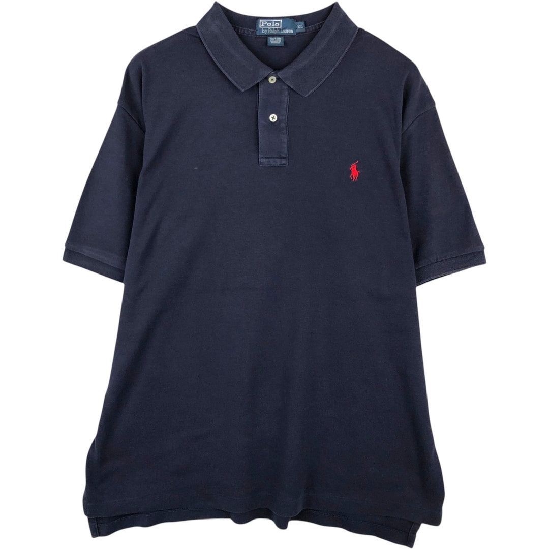 Ralph Lauren POLO by Ralph Lauren short sleeve polo shirt, men's XL size cotton navy blue type Vintage Second Hand