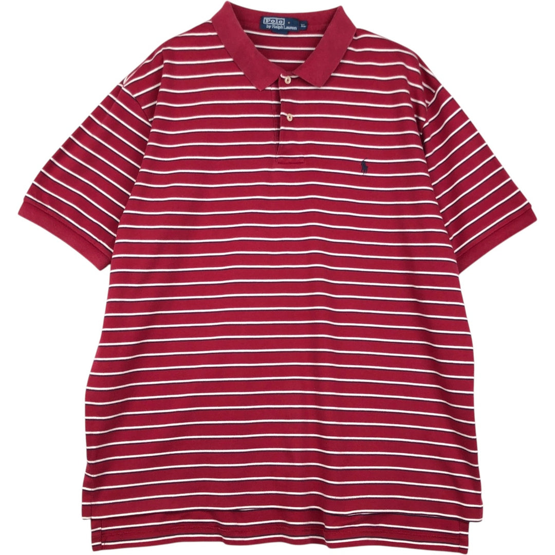 Ralph Lauren POLO by Ralph Lauren short sleeve striped polo shirt, men's XL size cotton red type Vintage Second Hand