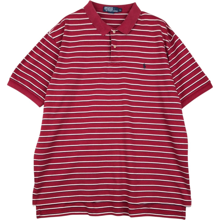 Ralph Lauren POLO by Ralph Lauren short sleeve striped polo shirt, men's XL size cotton red type Vintage Second Hand
