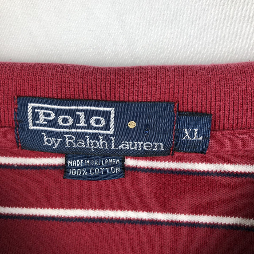 Ralph Lauren POLO by Ralph Lauren short sleeve striped polo shirt, men's XL size cotton red type Vintage Second Hand