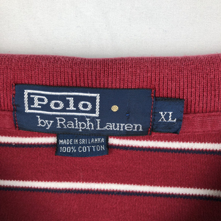 Ralph Lauren POLO by Ralph Lauren short sleeve striped polo shirt, men's XL size cotton red type Vintage Second Hand