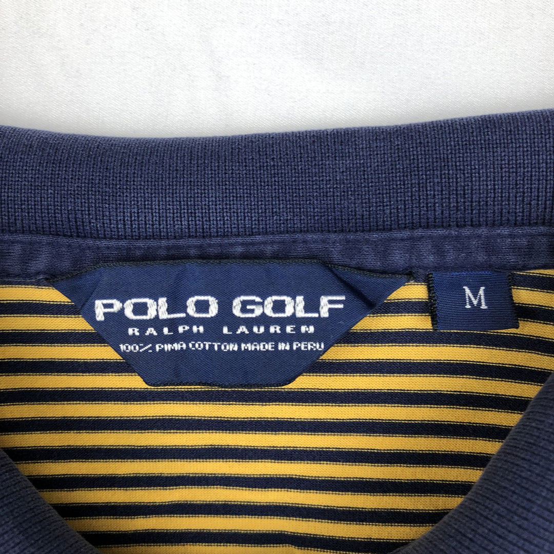 Ralph Lauren POLO GOLF Polo Golf short sleeve striped polo shirt men's size M Pima Cotton navy blue type Vintage Second Hand