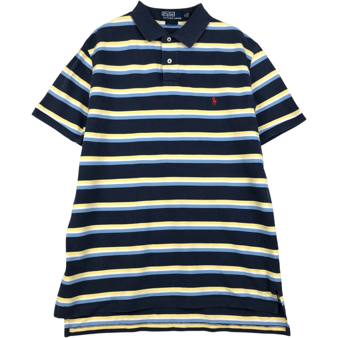 Ralph Lauren POLO by Ralph Lauren CUSTOM FIT Multi-stripe Short-Sleeve Polo Shirt, Men's Size XL (approx.) cotton navy blue type Vintage Second Hand