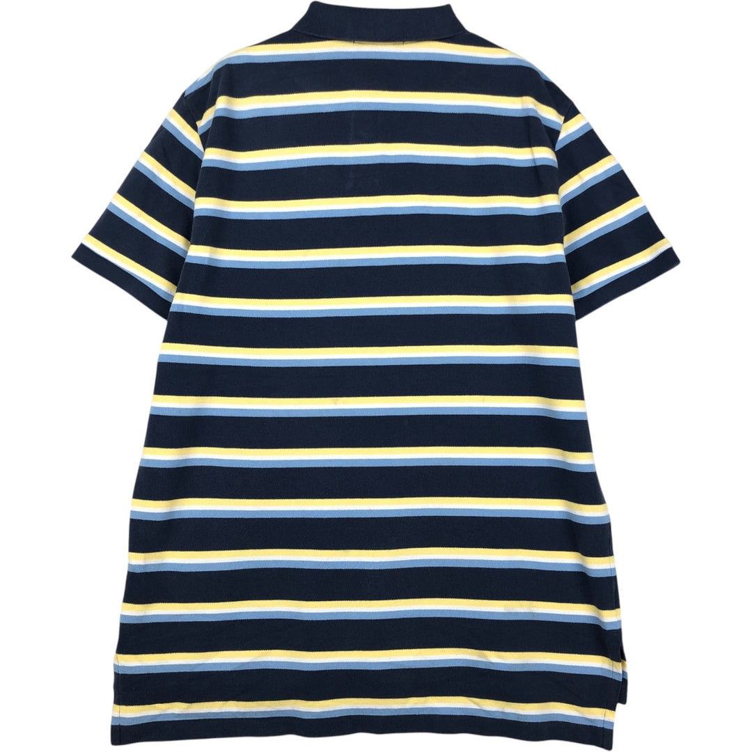 Ralph Lauren POLO by Ralph Lauren CUSTOM FIT Multi-stripe Short-Sleeve Polo Shirt, Men's Size XL (approx.) cotton navy blue type Vintage Second Hand