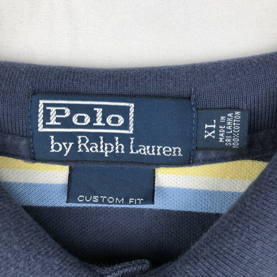 Ralph Lauren POLO by Ralph Lauren CUSTOM FIT Multi-stripe Short-Sleeve Polo Shirt, Men's Size XL (approx.) cotton navy blue type Vintage Second Hand