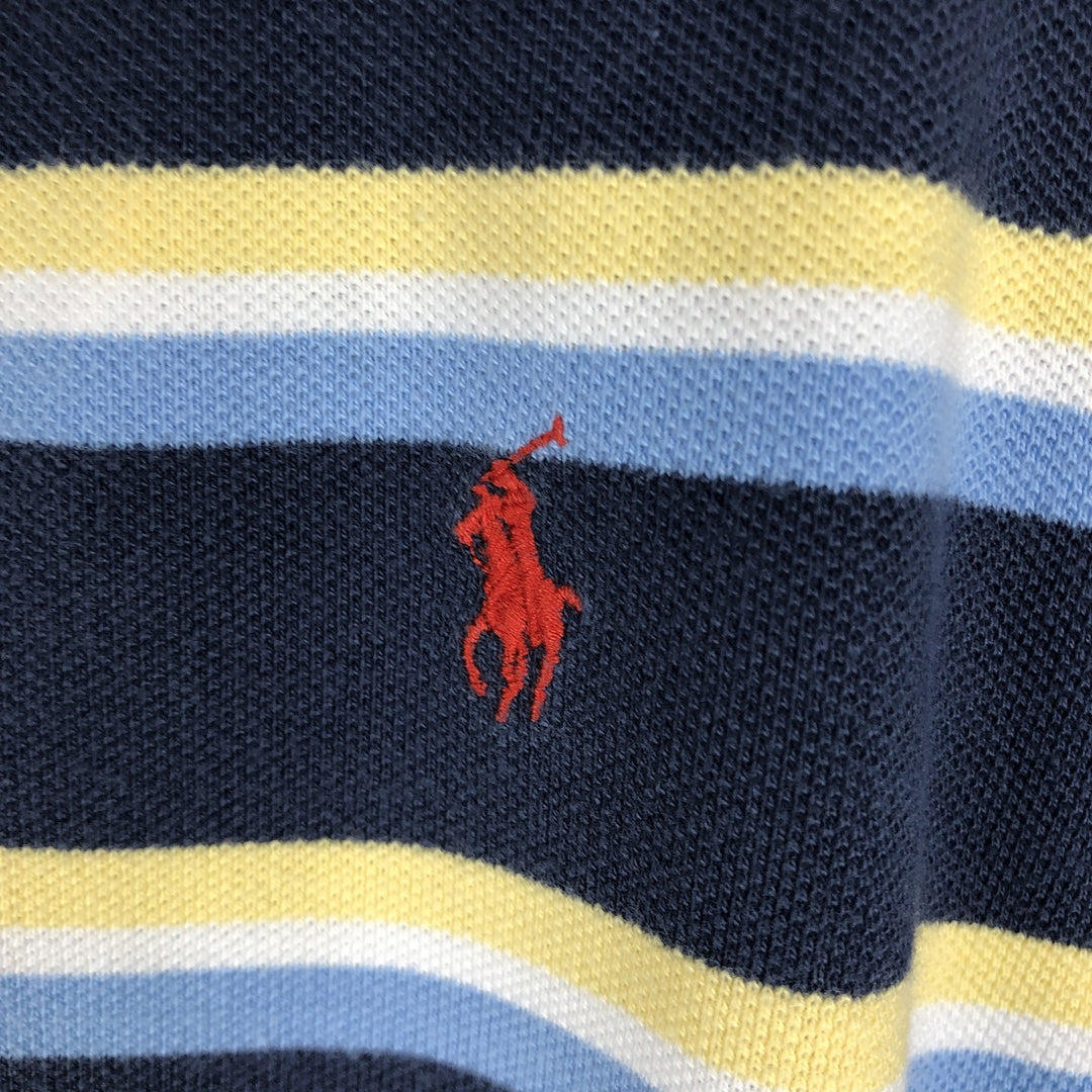 Ralph Lauren POLO by Ralph Lauren CUSTOM FIT Multi-stripe Short-Sleeve Polo Shirt, Men's Size XL (approx.) cotton navy blue type Vintage Second Hand