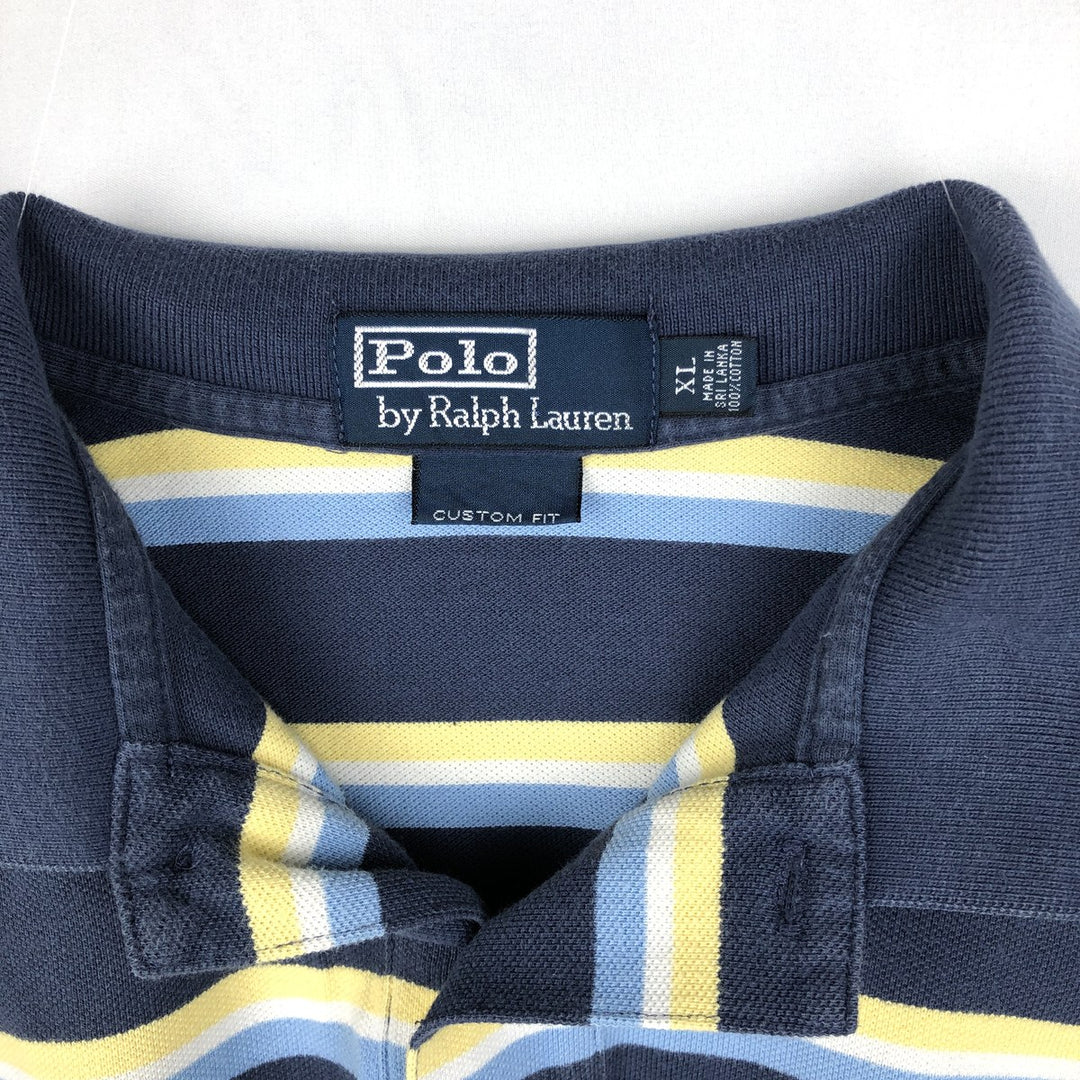 Ralph Lauren POLO by Ralph Lauren CUSTOM FIT Multi-stripe Short-Sleeve Polo Shirt, Men's Size XL (approx.) cotton navy blue type Vintage Second Hand