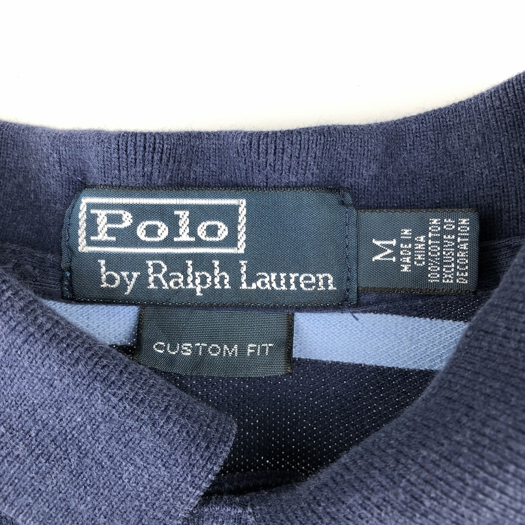 Ralph Lauren POLO by Ralph Lauren CUSTOM FIT short sleeve striped polo shirt men's size M cotton blue type Vintage Second Hand