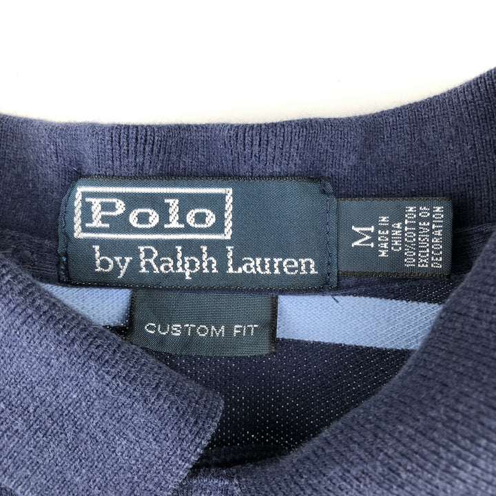Ralph Lauren POLO by Ralph Lauren CUSTOM FIT short sleeve striped polo shirt men's size M cotton blue type Vintage Second Hand