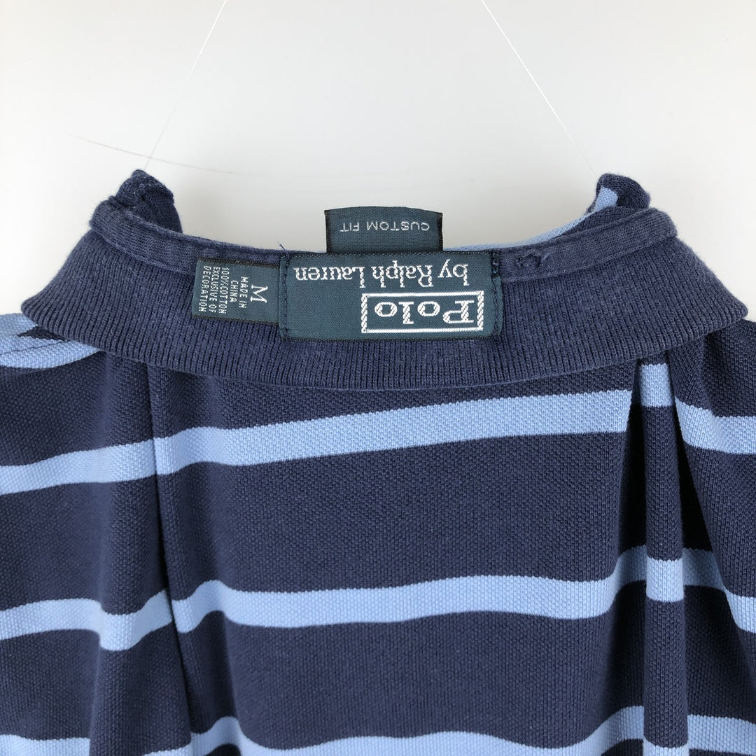 Ralph Lauren POLO by Ralph Lauren CUSTOM FIT short sleeve striped polo shirt men's size M cotton blue type Vintage Second Hand
