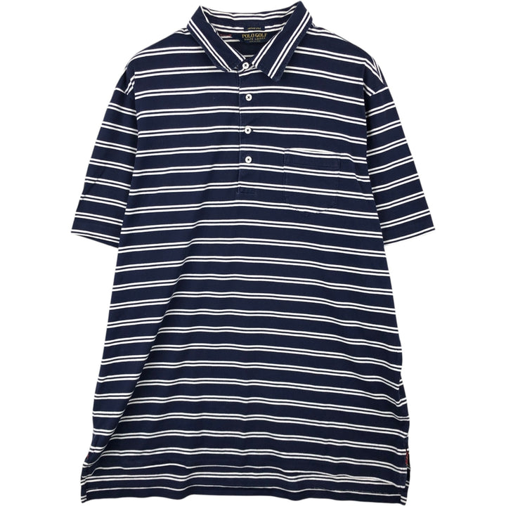 Ralph Lauren POLO GOLF Vintage Lisle Short-Sleeve Striped Polo Shirt, Men's Size XL (approx.) cotton navy blue type Vintage Second Hand