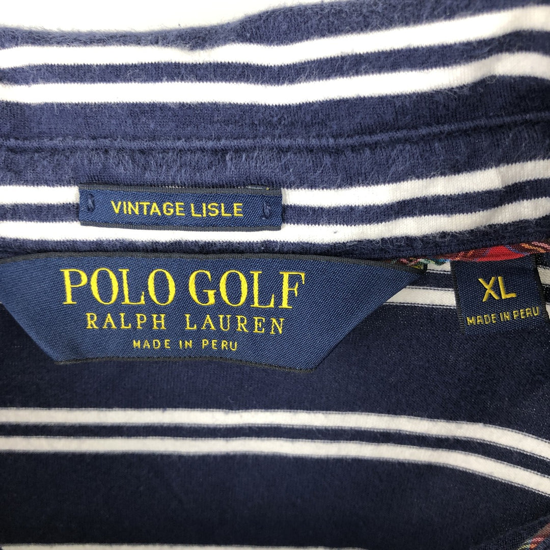 Ralph Lauren POLO GOLF Vintage Lisle Short-Sleeve Striped Polo Shirt, Men's Size XL (approx.) cotton navy blue type Vintage Second Hand