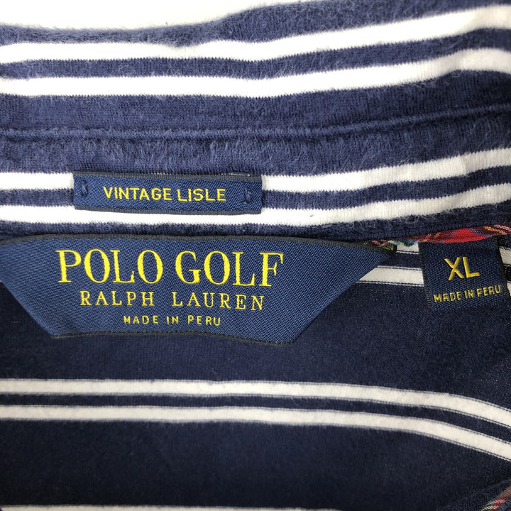 Ralph Lauren POLO GOLF Vintage Lisle Short-Sleeve Striped Polo Shirt, Men's Size XL (approx.) cotton navy blue type Vintage Second Hand