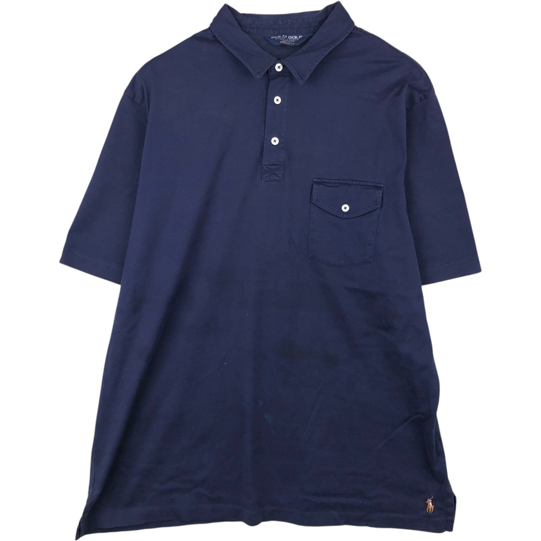 Ralph Lauren POLO GOLF short-sleeved polo shirt, made in Peru, men's size XL (approx.) Pima Cotton navy blue type Vintage Second Hand