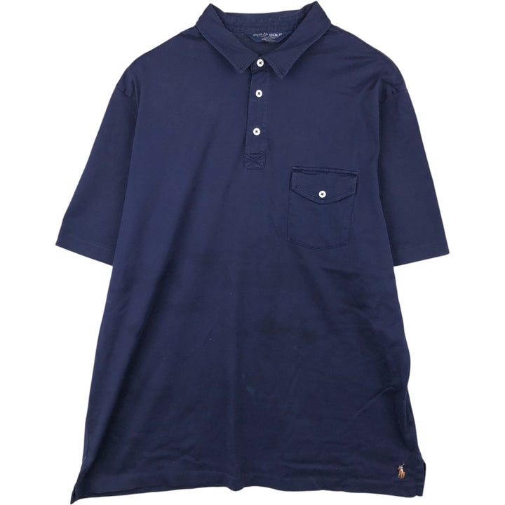 Ralph Lauren POLO GOLF short-sleeved polo shirt, made in Peru, men's size XL (approx.) Pima Cotton navy blue type Vintage Second Hand