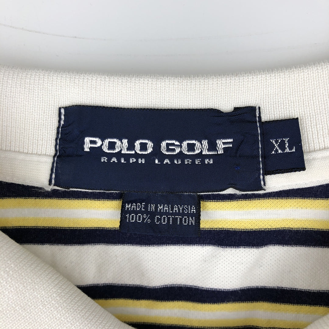 Ralph Lauren POLO GOLF Multi-border short sleeve striped polo shirt Men's XL size cotton white type Vintage Second Hand