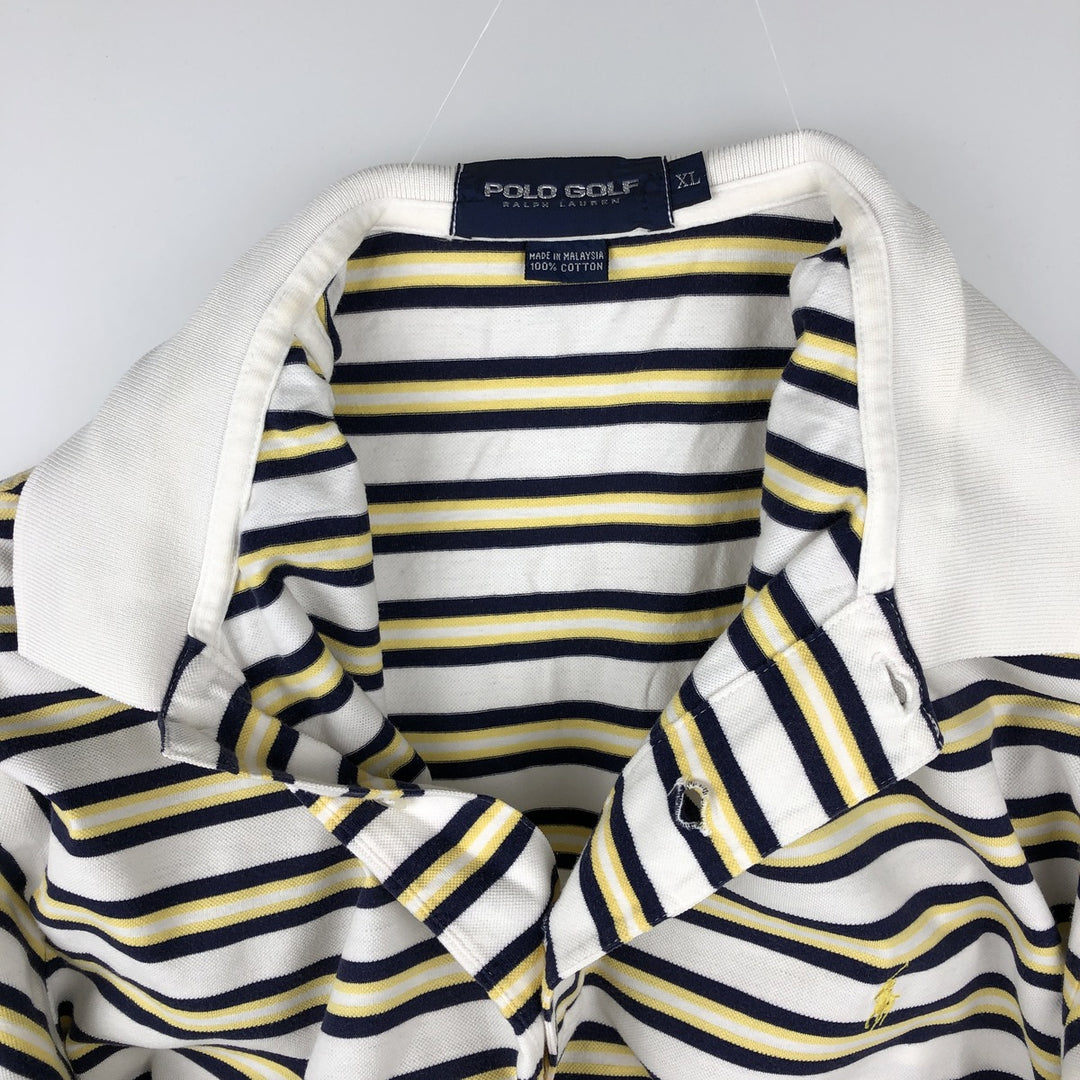 Ralph Lauren POLO GOLF Multi-border short sleeve striped polo shirt Men's XL size cotton white type Vintage Second Hand