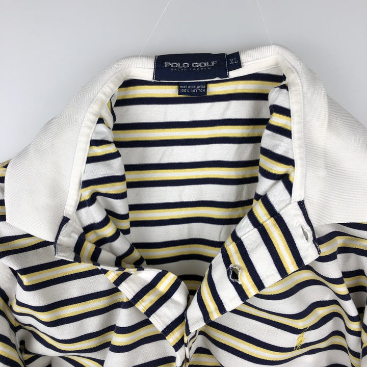 Ralph Lauren POLO GOLF Multi-border short sleeve striped polo shirt Men's XL size cotton white type Vintage Second Hand