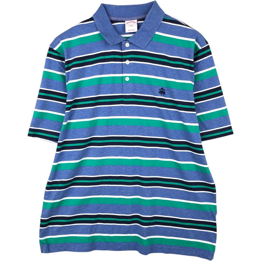 Brooks Brothers 1818 Short-Sleeve Striped Polo Shirt, Men's Size L (approx.) cotton Blue type light blue Vintage Second Hand