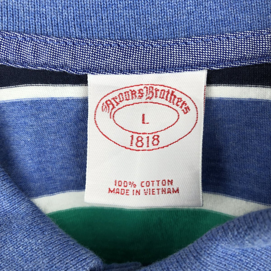 Brooks Brothers 1818 Short-Sleeve Striped Polo Shirt, Men's Size L (approx.) cotton Blue type light blue Vintage Second Hand