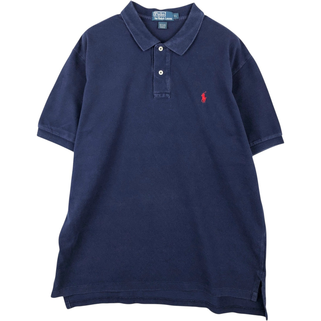 Ralph Lauren POLO by Ralph Lauren short sleeve polo shirt, men's XL size cotton navy blue type Vintage Second Hand