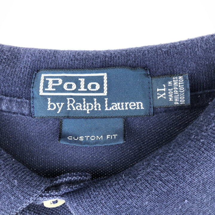 Ralph Lauren POLO by Ralph Lauren CUSTOM FIT short sleeve polo shirt, men's XL size cotton navy blue type Vintage Second Hand