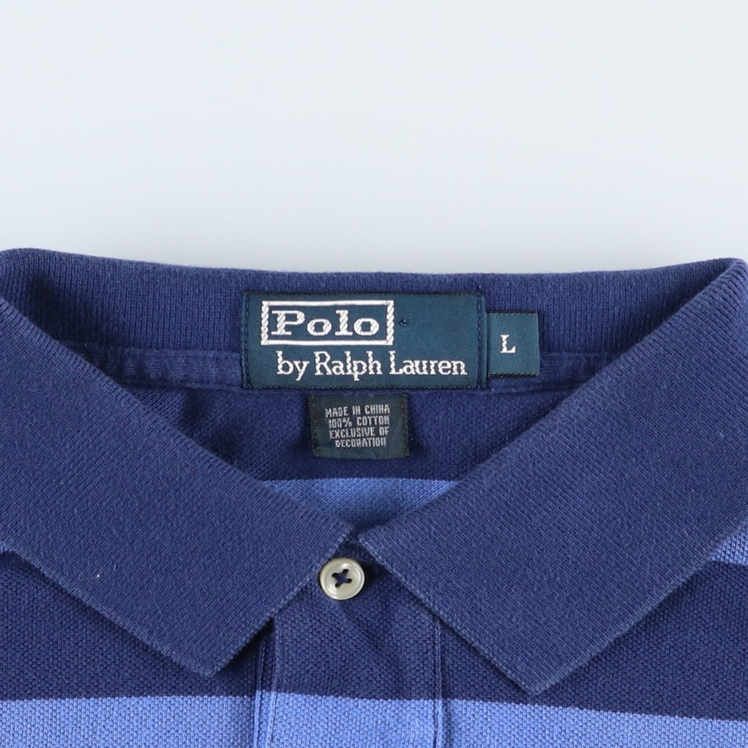 Ralph Lauren POLO by Ralph Lauren short sleeve striped polo shirt, men's size M cotton navy blue type Vintage Second Hand
