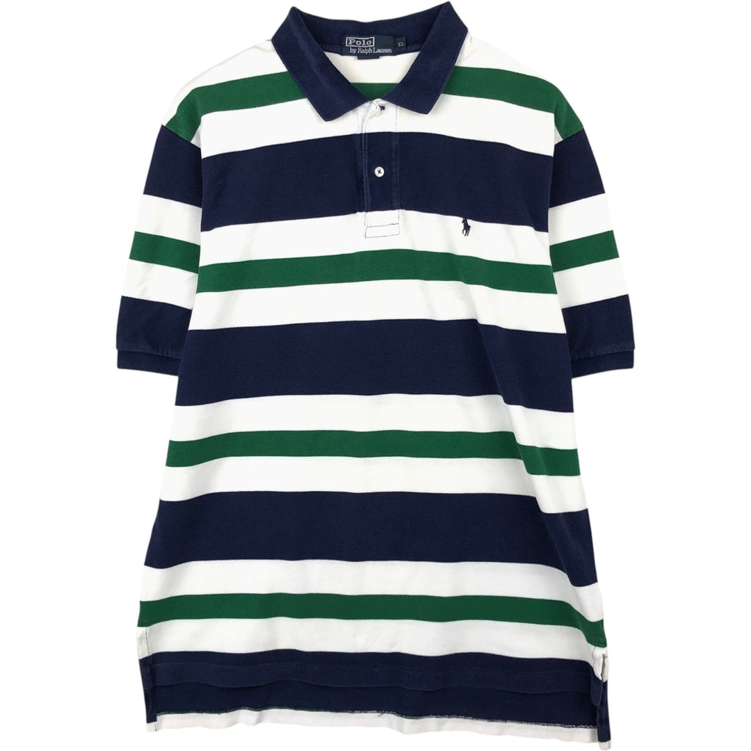 Ralph Lauren POLO by Ralph Lauren short sleeve striped polo shirt, men's XL size cotton white type Vintage Second Hand
