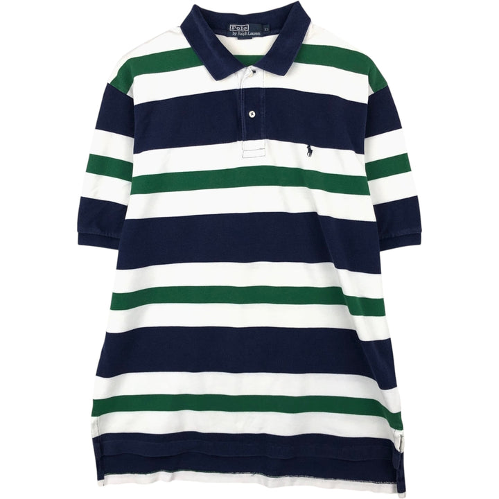 Ralph Lauren POLO by Ralph Lauren short sleeve striped polo shirt, men's XL size cotton white type Vintage Second Hand