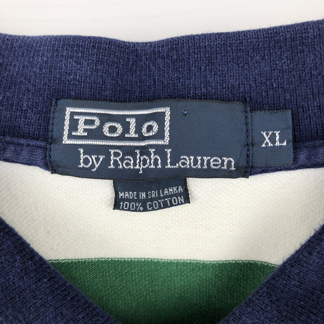 Ralph Lauren POLO by Ralph Lauren short sleeve striped polo shirt, men's XL size cotton white type Vintage Second Hand