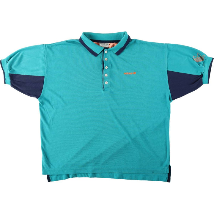 1980'S Adidas short-sleeved polo shirt, men's size XL equivalent, vintage. unclear Emerald green Vintage Second Hand