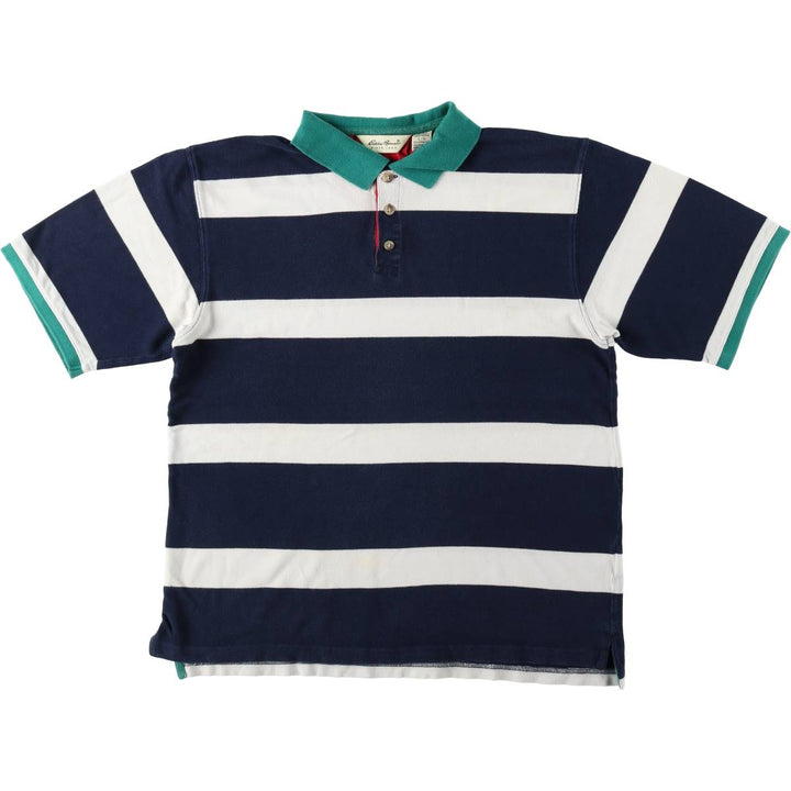 1990'S Eddie Bauer Short-Sleeve Striped Polo Shirt, Men's Size L (approx.), Vintage cotton navy blue type Vintage Second Hand
