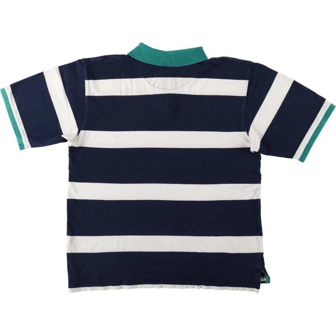 1990'S Eddie Bauer Short-Sleeve Striped Polo Shirt, Men's Size L (approx.), Vintage cotton navy blue type Vintage Second Hand