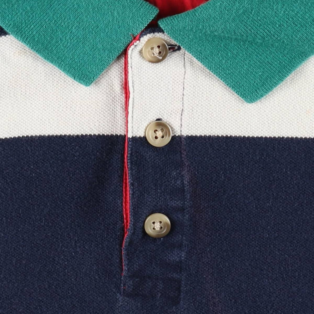 1990'S Eddie Bauer Short-Sleeve Striped Polo Shirt, Men's Size L (approx.), Vintage cotton navy blue type Vintage Second Hand