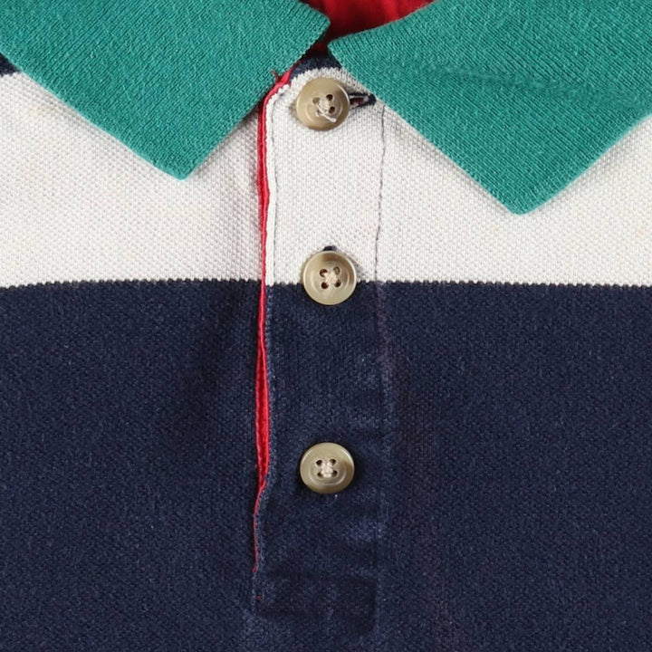 1990'S Eddie Bauer Short-Sleeve Striped Polo Shirt, Men's Size L (approx.), Vintage cotton navy blue type Vintage Second Hand